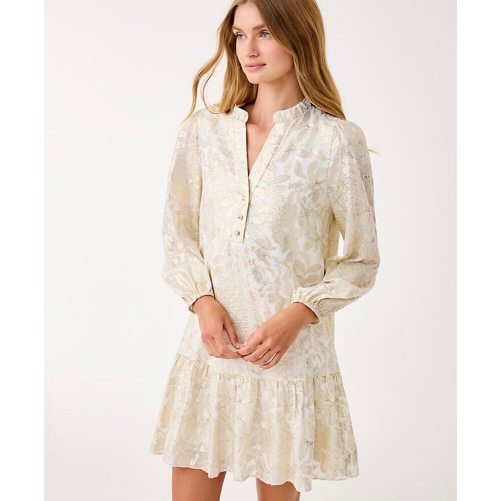 Lilly Pulitzer Evaline Silk Coconut Floral Bloom Silk Dress Size 4